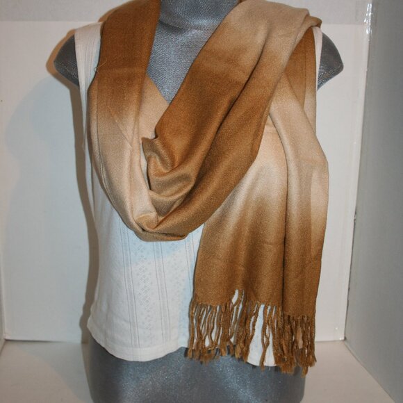 Pashmina Cream Earth Tones Fringe 100% Pashmina Winter Long Wrap Scarf - Picture 2 of 8